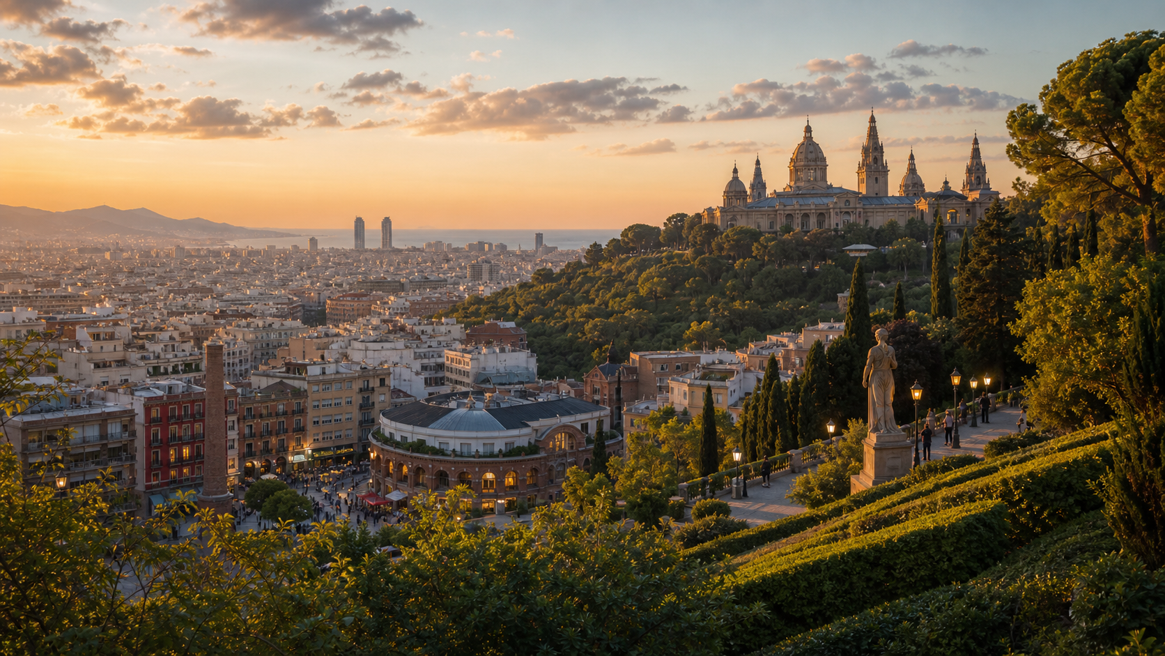 Montjuic and MNAC viewpoint over Barcelona