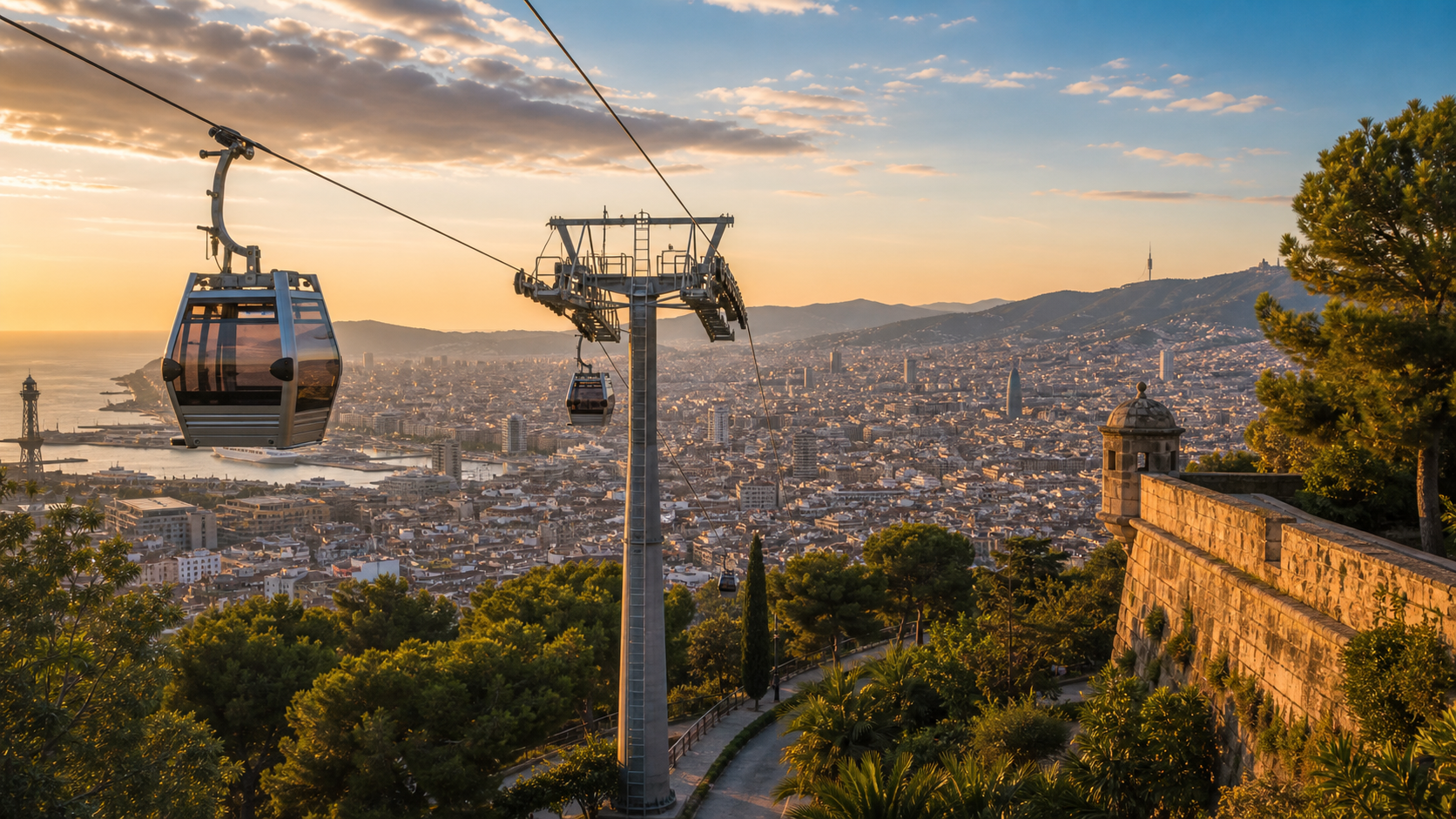 Montjuic cable car above Barcelona