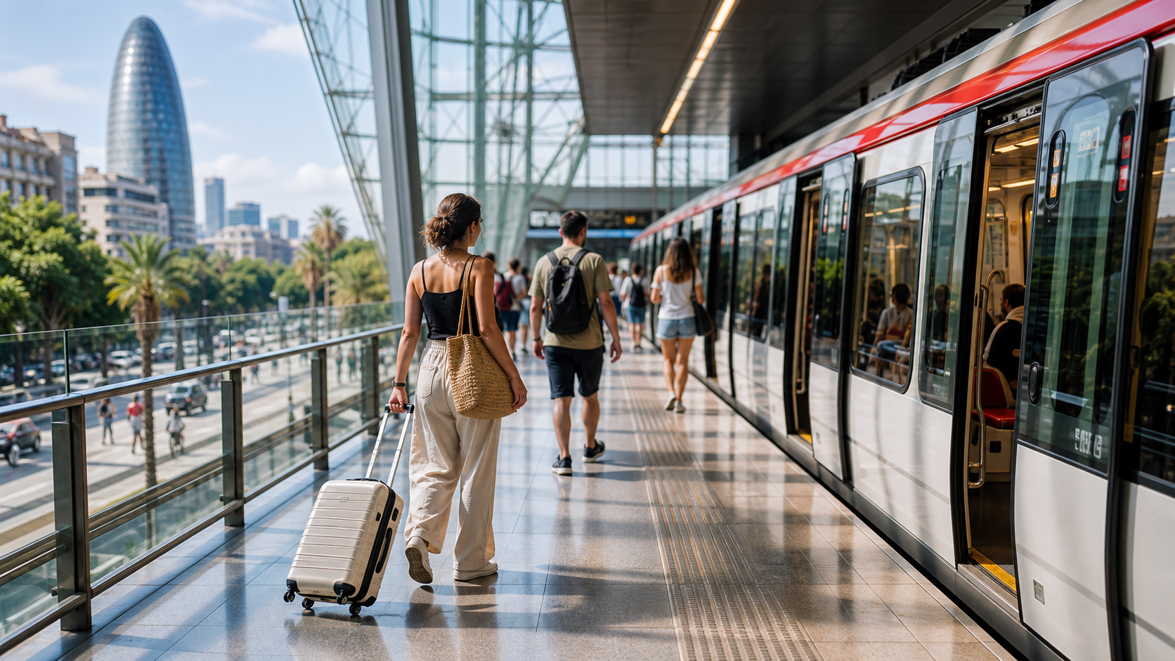 Traveller entering Barcelona public transport